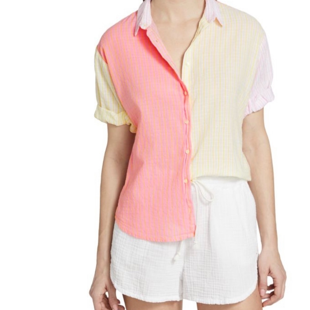 XiRENA Pink and Yellow Button Down Shirt